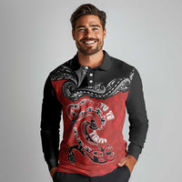 Personalised Aotearoa Toitu Te Tiriti Long Sleeve Polo Shirt Taniwha Tribal Motifs LT03 - Polynesian Pride