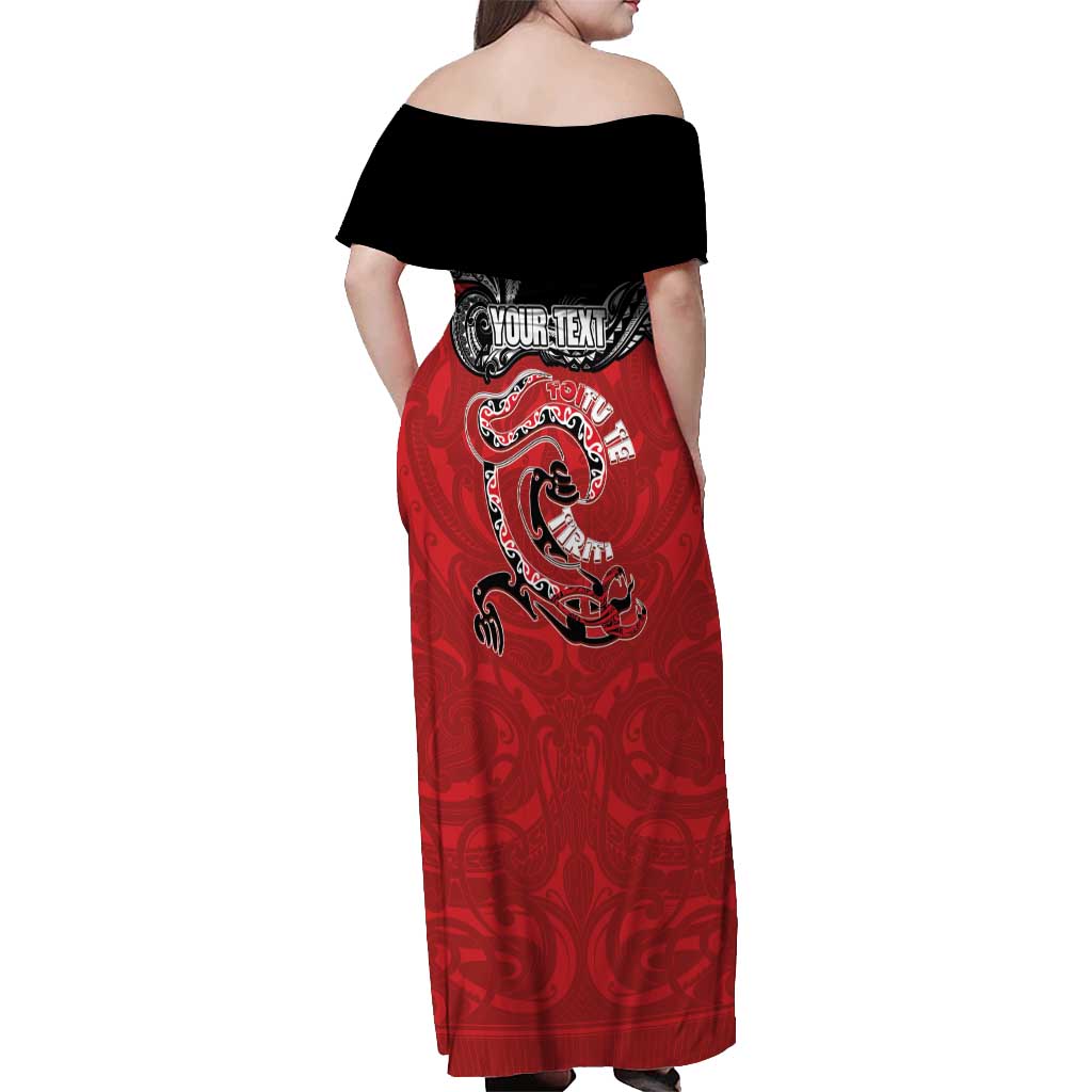 Personalised Aotearoa Toitu Te Tiriti Off Shoulder Maxi Dress Taniwha Tribal Motifs LT03 - Polynesian Pride