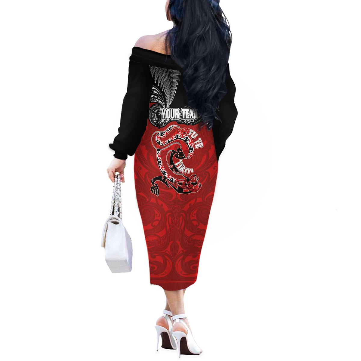 Personalised Aotearoa Toitu Te Tiriti Off The Shoulder Long Sleeve Dress Taniwha Tribal Motifs LT03 - Polynesian Pride