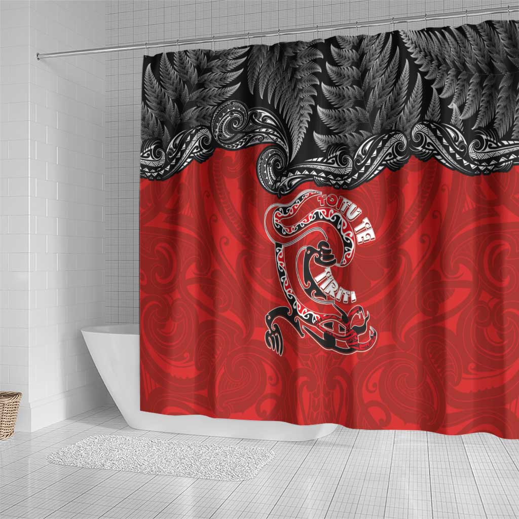 Aotearoa Toitu Te Tiriti Shower Curtain Taniwha Tribal Motifs