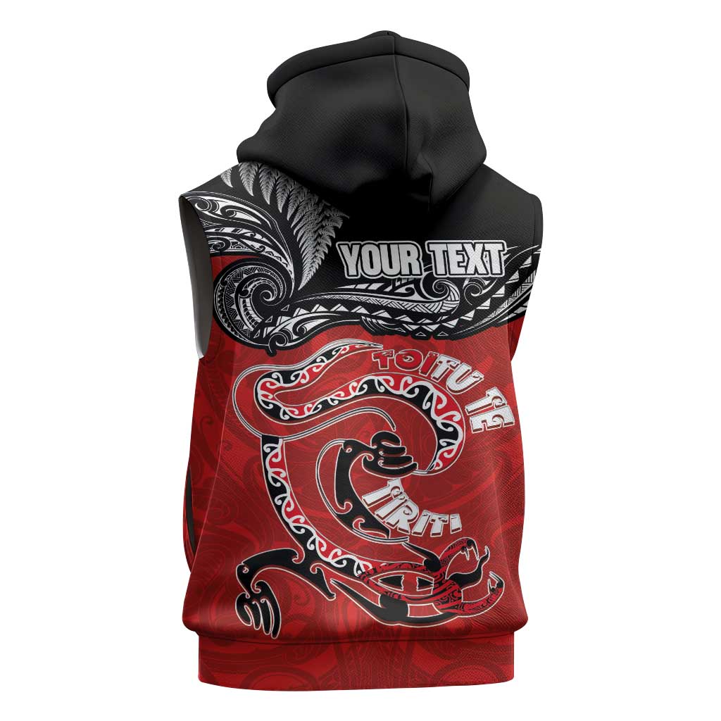 Personalised Aotearoa Toitu Te Tiriti Sleeveless Zip Hoodie Taniwha Tribal Motifs LT03 - Polynesian Pride