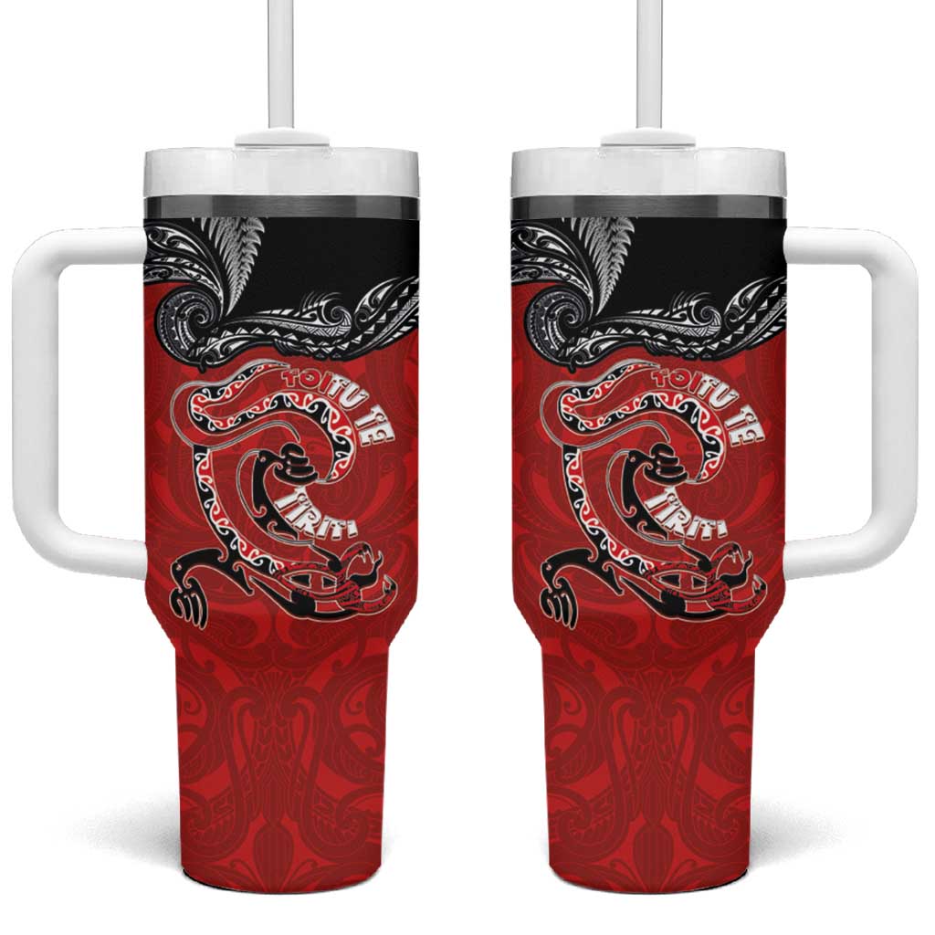Aotearoa Toitu Te Tiriti Tumbler With Handle Taniwha Tribal Motifs