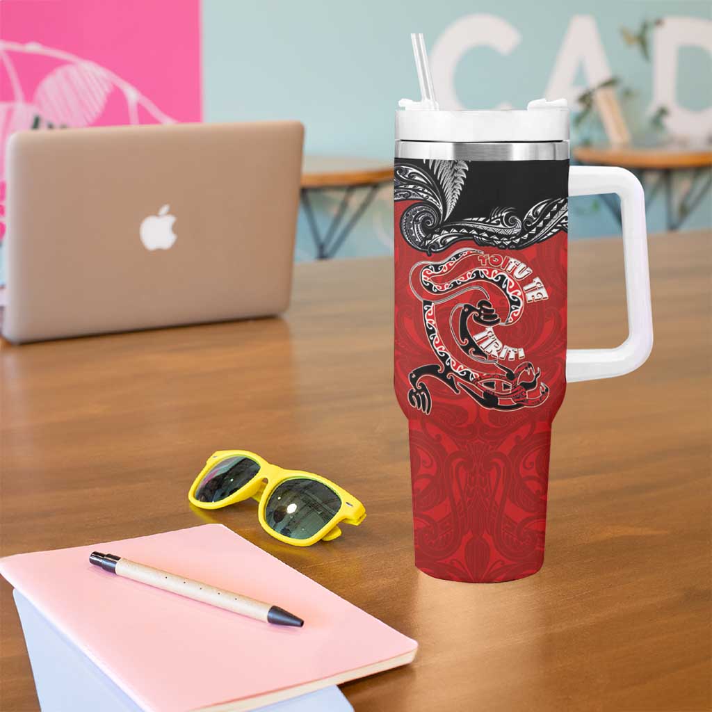 Aotearoa Toitu Te Tiriti Tumbler With Handle Taniwha Tribal Motifs