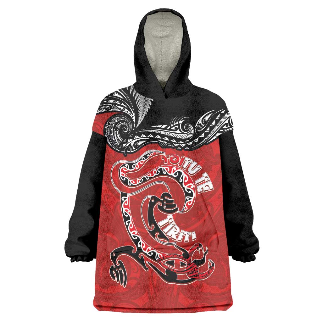 Personalised Aotearoa Toitu Te Tiriti Wearable Blanket Hoodie Taniwha Tribal Motifs LT03 One Size Multicolor - Polynesian Pride