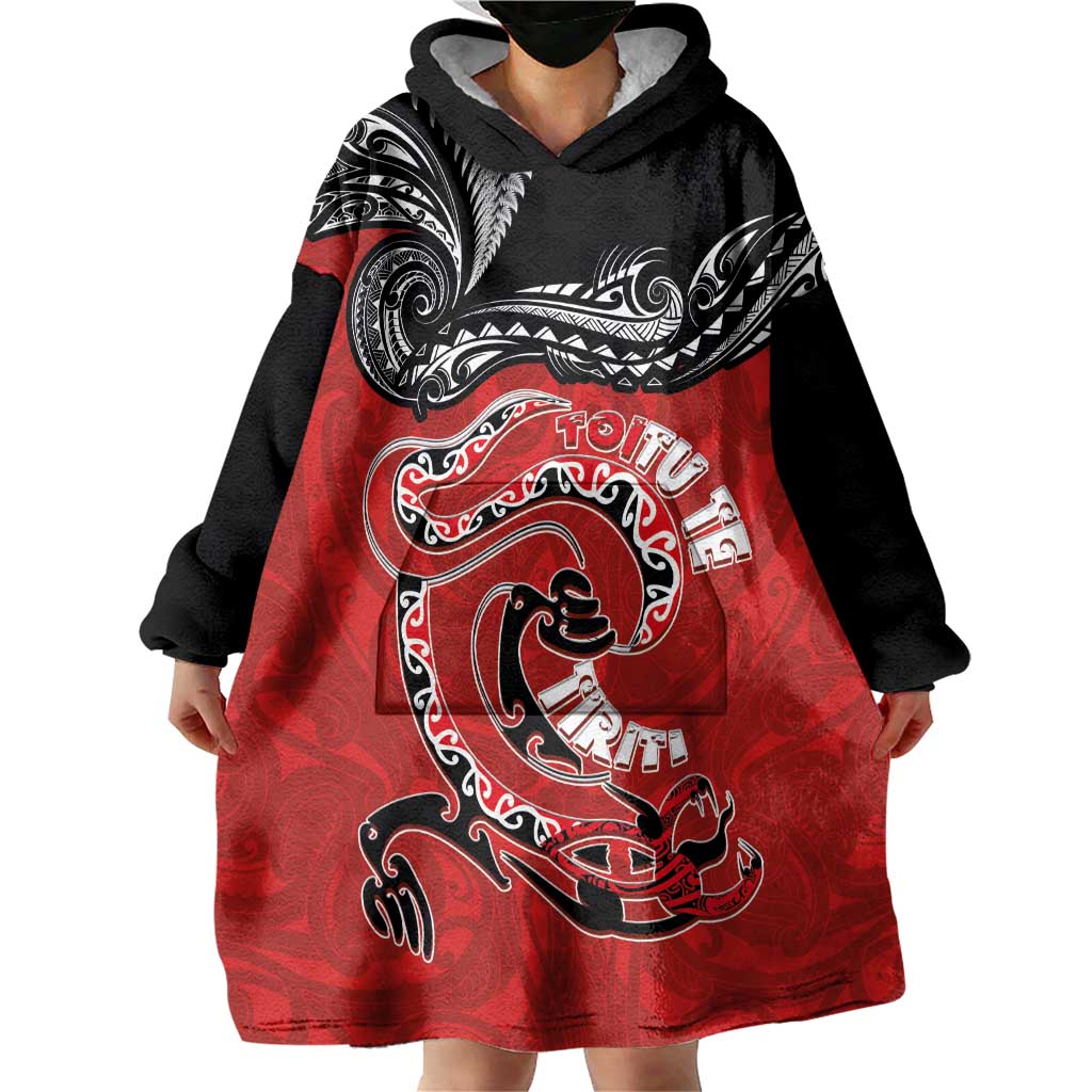 Personalised Aotearoa Toitu Te Tiriti Wearable Blanket Hoodie Taniwha Tribal Motifs LT03 - Polynesian Pride