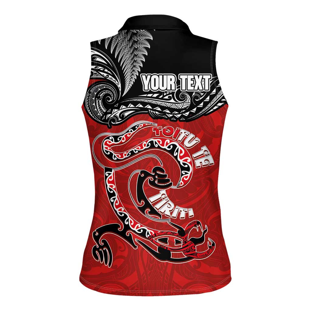 Personalised Aotearoa Toitu Te Tiriti Women Sleeveless Polo Shirt Taniwha Tribal Motifs LT03 - Polynesian Pride