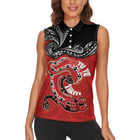 Personalised Aotearoa Toitu Te Tiriti Women Sleeveless Polo Shirt Taniwha Tribal Motifs LT03 - Polynesian Pride