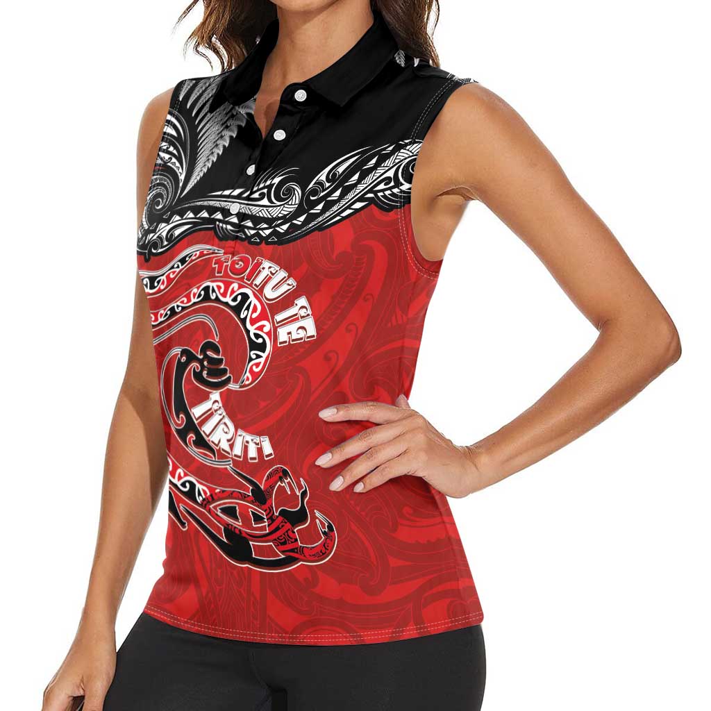 Personalised Aotearoa Toitu Te Tiriti Women Sleeveless Polo Shirt Taniwha Tribal Motifs LT03 - Polynesian Pride