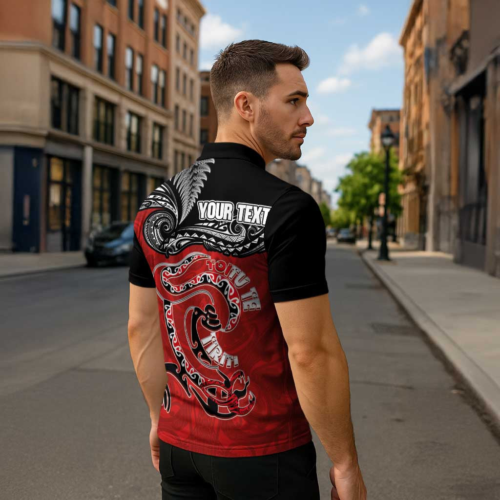 Personalised Aotearoa Toitu Te Tiriti Zipper Polo Shirt Taniwha Tribal Motifs LT03 - Polynesian Pride