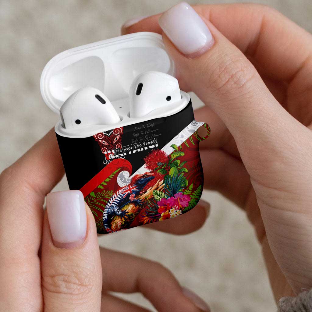 Aotearoa Toitu Te Tiriti AirPods Case Waitangi-Honour The Treaty NZ Tuatara and Plants LT03 - Polynesian Pride
