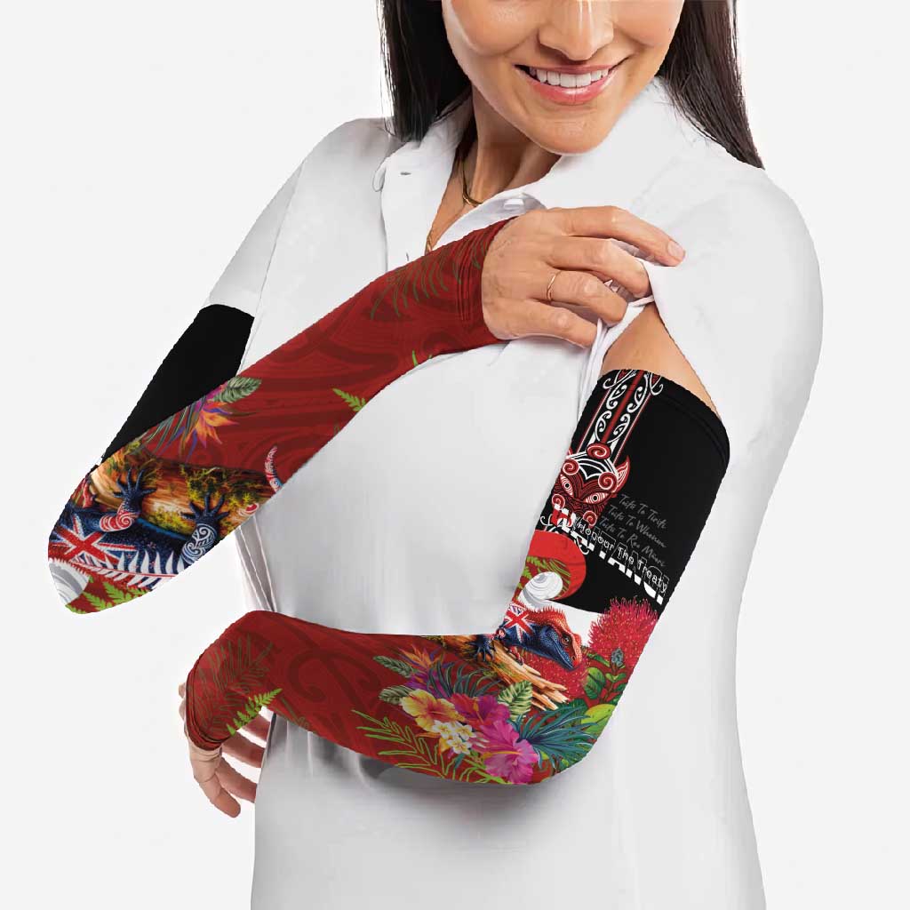 Aotearoa Toitu Te Tiriti Arm Sleeves Waitangi-Honour The Treaty NZ Tuatara and Plants LT03 - Polynesian Pride