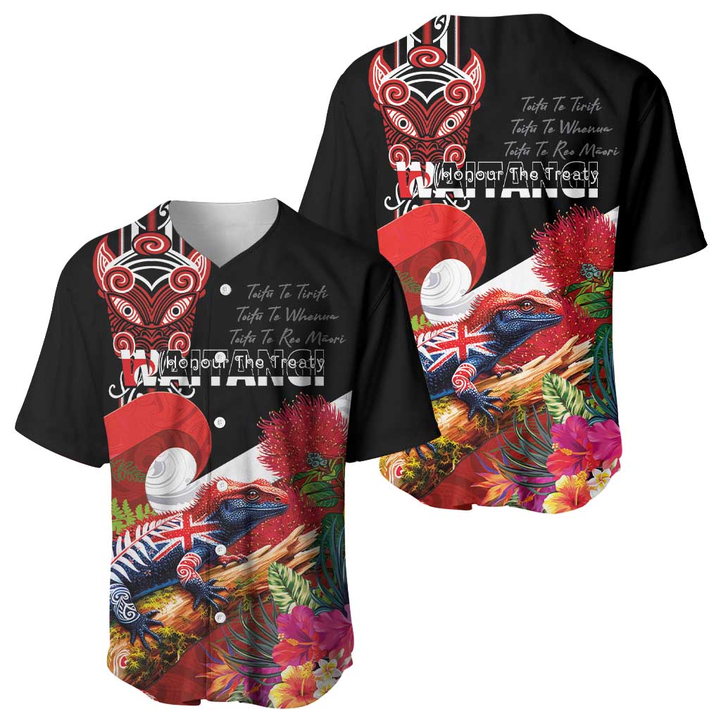 Aotearoa Toitu Te Tiriti Baseball Jersey Waitangi-Honour The Treaty NZ Tuatara and Plants LT03 - Polynesian Pride
