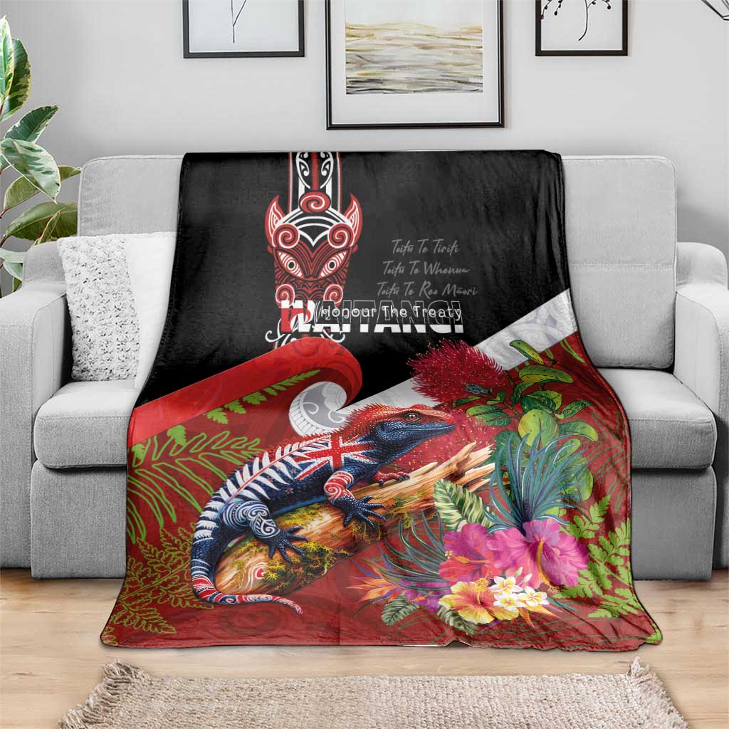 Aotearoa Toitu Te Tiriti Blanket Waitangi-Honour The Treaty NZ Tuatara and Plants