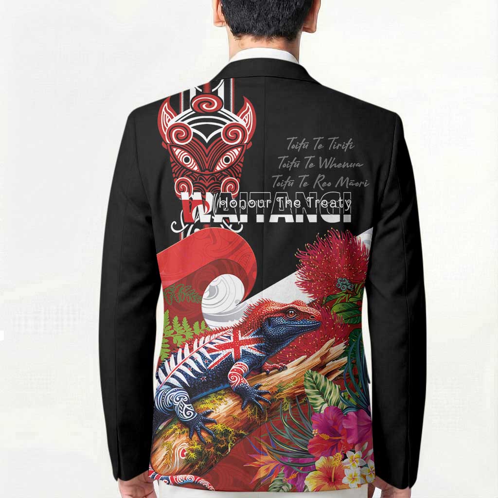 Aotearoa Toitu Te Tiriti Blazer Waitangi-Honour The Treaty NZ Tuatara and Plants