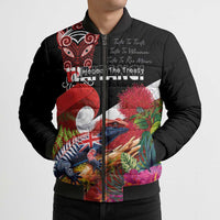 Aotearoa Toitu Te Tiriti Bomber Puffer Jacket Waitangi-Honour The Treaty NZ Tuatara and Plants