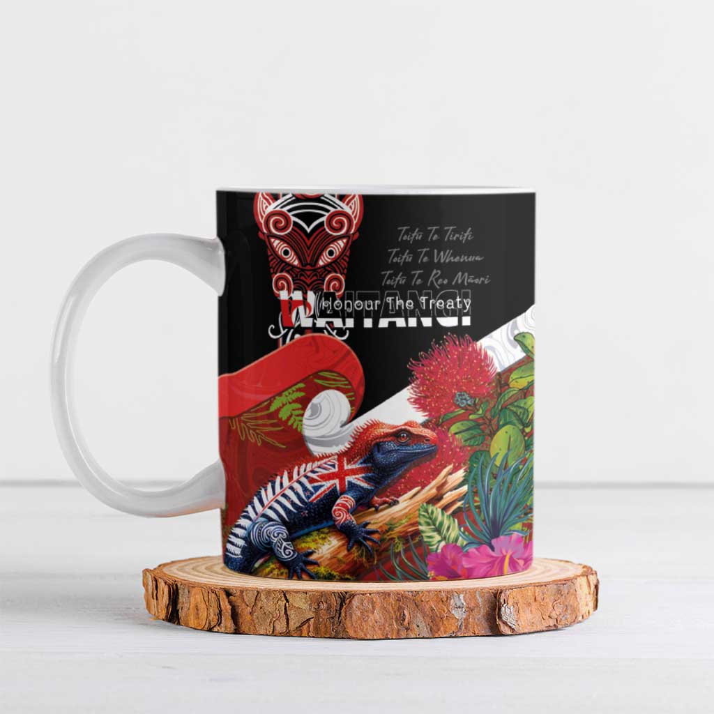 Aotearoa Toitu Te Tiriti Ceramic Mug Waitangi-Honour The Treaty NZ Tuatara and Plants