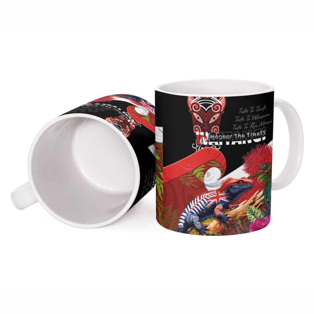 Aotearoa Toitu Te Tiriti Ceramic Mug Waitangi-Honour The Treaty NZ Tuatara and Plants