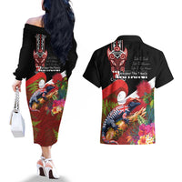 Aotearoa Toitu Te Tiriti Couples Matching Off The Shoulder Long Sleeve Dress and Hawaiian Shirt Waitangi-Honour The Treaty NZ Tuatara and Plants LT03 - Polynesian Pride