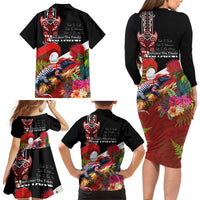 Aotearoa Toitu Te Tiriti Family Matching Long Sleeve Bodycon Dress and Hawaiian Shirt Waitangi-Honour The Treaty NZ Tuatara and Plants LT03 - Polynesian Pride