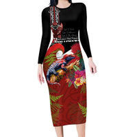 Aotearoa Toitu Te Tiriti Family Matching Long Sleeve Bodycon Dress and Hawaiian Shirt Waitangi-Honour The Treaty NZ Tuatara and Plants LT03 Mom's Dress Multicolor - Polynesian Pride