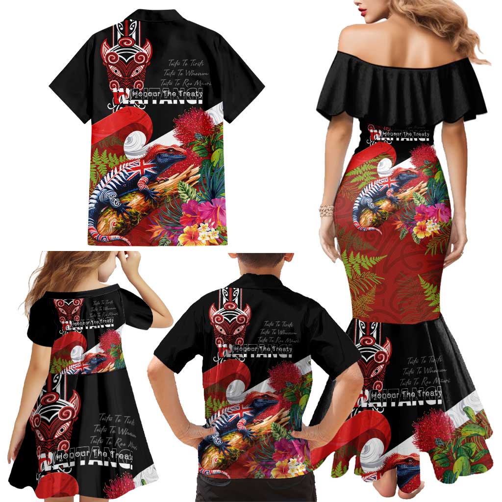 Aotearoa Toitu Te Tiriti Family Matching Mermaid Dress and Hawaiian Shirt Waitangi-Honour The Treaty NZ Tuatara and Plants LT03 - Polynesian Pride