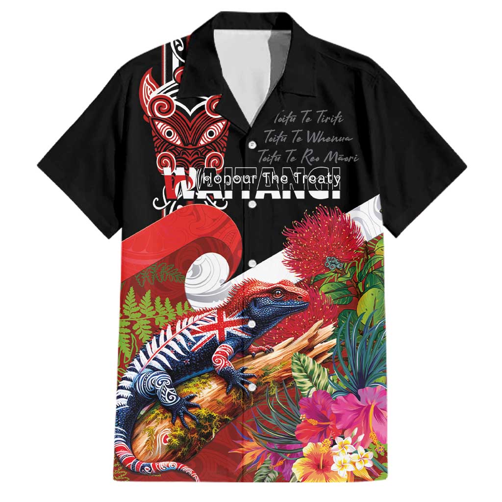 Aotearoa Toitu Te Tiriti Family Matching Mermaid Dress and Hawaiian Shirt Waitangi-Honour The Treaty NZ Tuatara and Plants LT03 Dad's Shirt - Short Sleeve Multicolor - Polynesian Pride