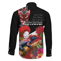 Aotearoa Toitu Te Tiriti Family Matching Off Shoulder Maxi Dress and Hawaiian Shirt Waitangi-Honour The Treaty NZ Tuatara and Plants LT03 - Polynesian Pride