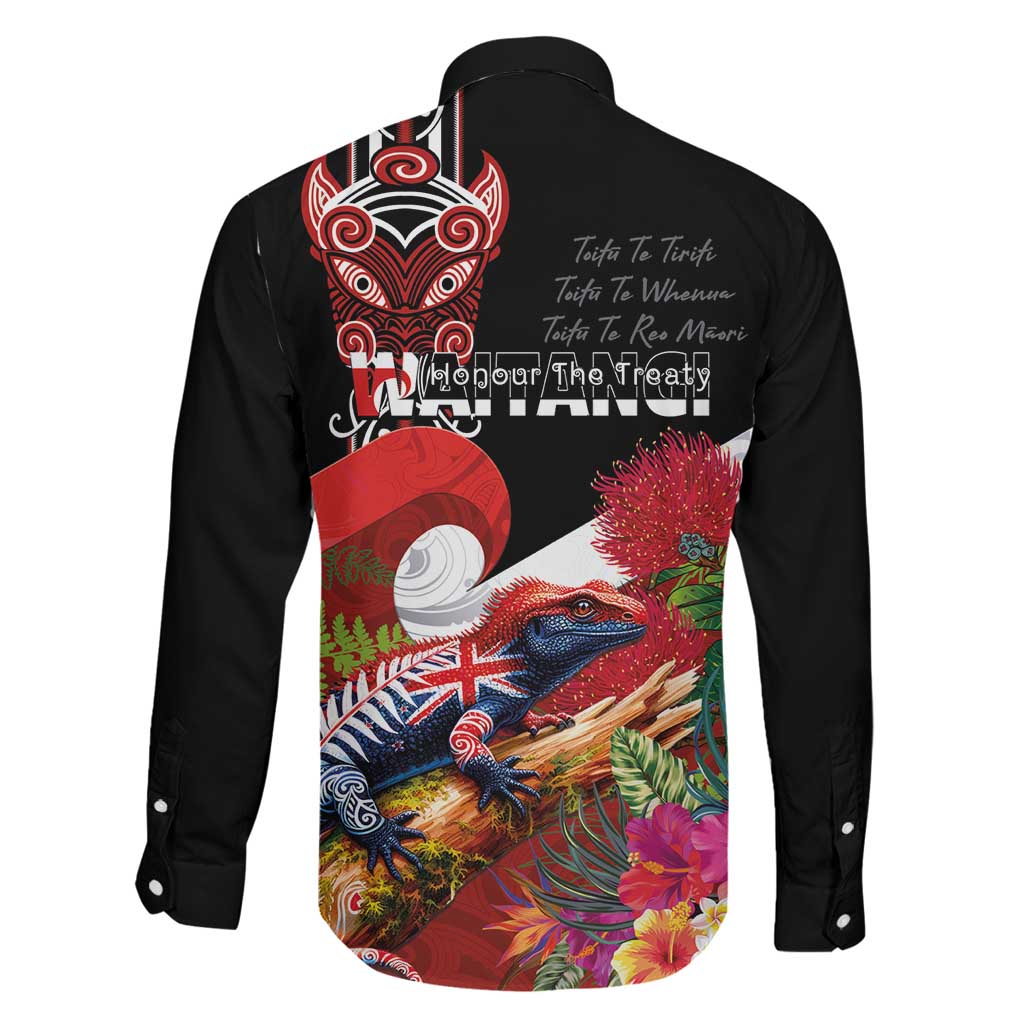Aotearoa Toitu Te Tiriti Family Matching Off Shoulder Short Dress and Hawaiian Shirt Waitangi-Honour The Treaty NZ Tuatara and Plants LT03 - Polynesian Pride