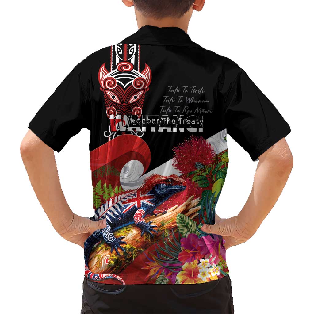 Aotearoa Toitu Te Tiriti Family Matching Puletasi and Hawaiian Shirt Waitangi-Honour The Treaty NZ Tuatara and Plants LT03 - Polynesian Pride