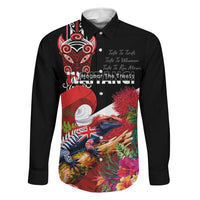 Aotearoa Toitu Te Tiriti Family Matching Puletasi and Hawaiian Shirt Waitangi-Honour The Treaty NZ Tuatara and Plants LT03 Dad's Shirt - Long Sleeve Multicolor - Polynesian Pride