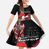 Aotearoa Toitu Te Tiriti Family Matching Short Sleeve Bodycon Dress and Hawaiian Shirt Waitangi-Honour The Treaty NZ Tuatara and Plants LT03 Daughter's Dress Multicolor - Polynesian Pride