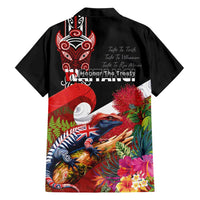 Aotearoa Toitu Te Tiriti Family Matching Short Sleeve Bodycon Dress and Hawaiian Shirt Waitangi-Honour The Treaty NZ Tuatara and Plants LT03 - Polynesian Pride