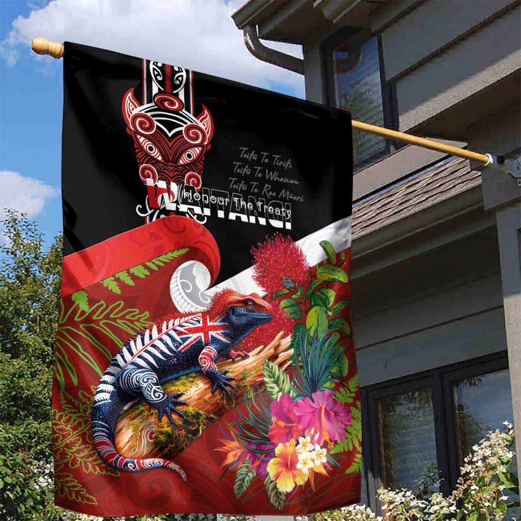 Aotearoa Toitu Te Tiriti Garden Flag Waitangi-Honour The Treaty NZ Tuatara and Plants LT03 - Polynesian Pride