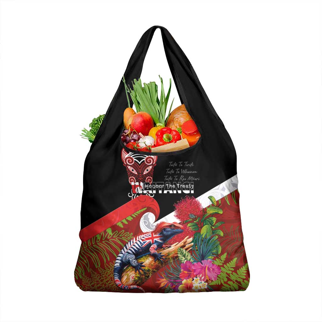 Aotearoa Toitu Te Tiriti Grocery Bag Waitangi-Honour The Treaty NZ Tuatara and Plants LT03 1-pack One Size Multicolor - Polynesian Pride