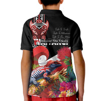 Aotearoa Toitu Te Tiriti Kid Polo Shirt Waitangi-Honour The Treaty NZ Tuatara and Plants LT03 - Polynesian Pride