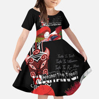 Aotearoa Toitu Te Tiriti Kid Short Sleeve Dress Waitangi-Honour The Treaty NZ Tuatara and Plants LT03 KID Multicolor - Polynesian Pride