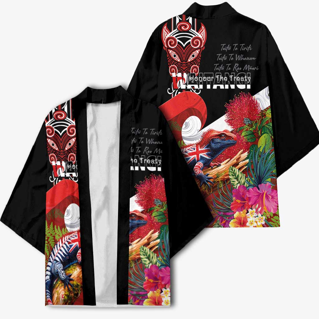 Aotearoa Toitu Te Tiriti Kimono Waitangi-Honour The Treaty NZ Tuatara and Plants LT03 - Polynesian Pride