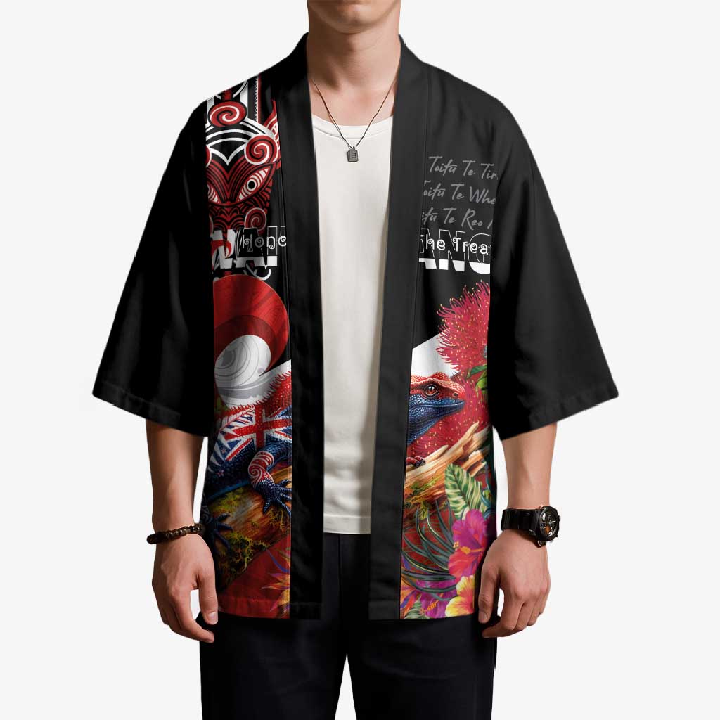 Aotearoa Toitu Te Tiriti Kimono Waitangi-Honour The Treaty NZ Tuatara and Plants LT03 - Polynesian Pride