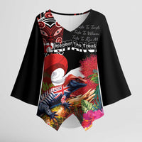 Aotearoa Toitu Te Tiriti Kimono Sleeve Blouse Waitangi-Honour The Treaty NZ Tuatara and Plants LT03 Female Multicolor - Polynesian Pride