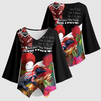 Aotearoa Toitu Te Tiriti Kimono Sleeve Blouse Waitangi-Honour The Treaty NZ Tuatara and Plants LT03 - Polynesian Pride
