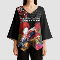 Aotearoa Toitu Te Tiriti Kimono Sleeve Blouse Waitangi-Honour The Treaty NZ Tuatara and Plants LT03 - Polynesian Pride