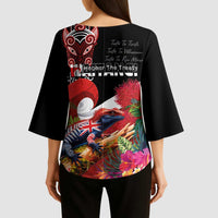 Aotearoa Toitu Te Tiriti Kimono Sleeve Blouse Waitangi-Honour The Treaty NZ Tuatara and Plants LT03 - Polynesian Pride