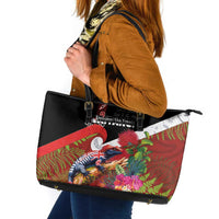 Aotearoa Toitu Te Tiriti Leather Tote Bag Waitangi-Honour The Treaty NZ Tuatara and Plants LT03 Multicolor - Polynesian Pride