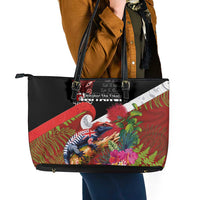 Aotearoa Toitu Te Tiriti Leather Tote Bag Waitangi-Honour The Treaty NZ Tuatara and Plants LT03 - Polynesian Pride