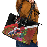 Aotearoa Toitu Te Tiriti Leather Tote Bag Waitangi-Honour The Treaty NZ Tuatara and Plants LT03 - Polynesian Pride