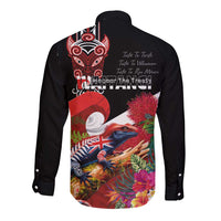 Aotearoa Toitu Te Tiriti Long Sleeve Button Shirt Waitangi-Honour The Treaty NZ Tuatara and Plants LT03 - Polynesian Pride