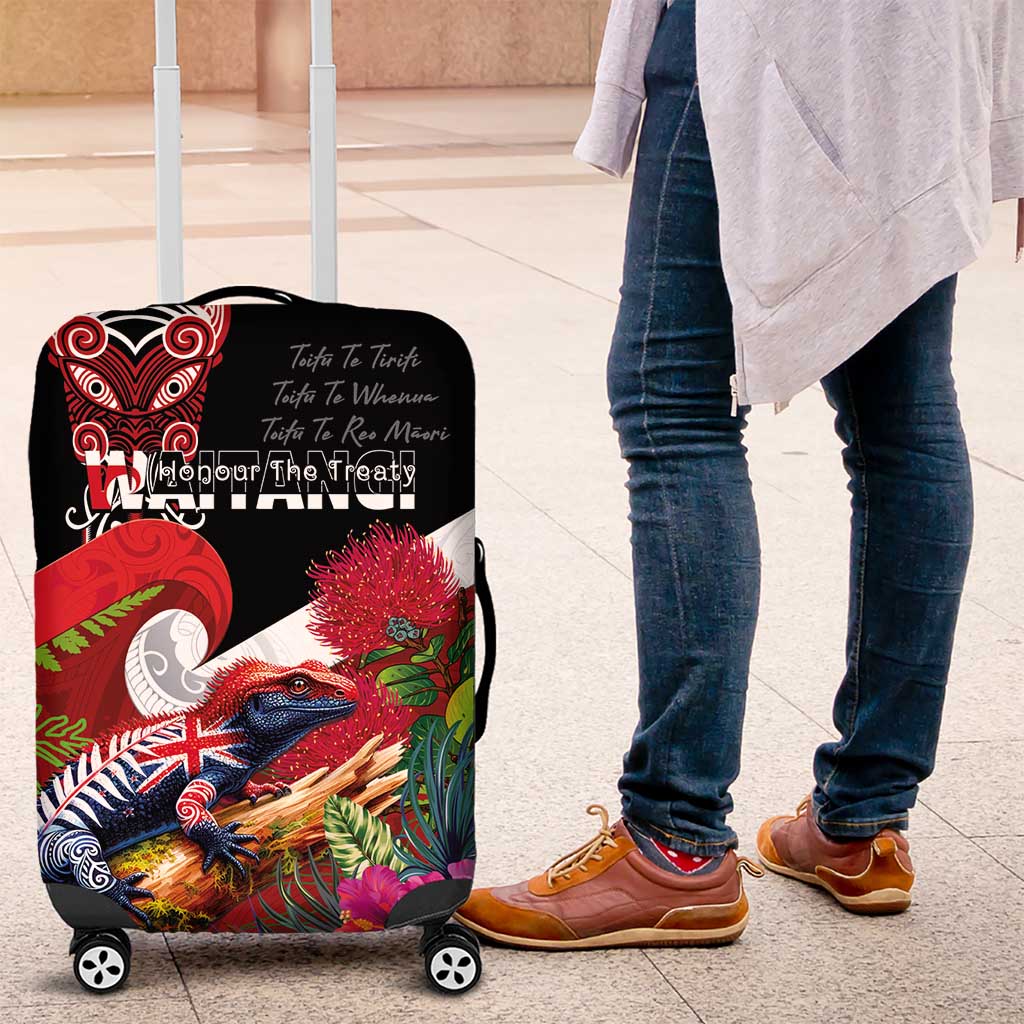 Aotearoa Toitu Te Tiriti Luggage Cover Waitangi-Honour The Treaty NZ Tuatara and Plants LT03 Multicolor - Polynesian Pride