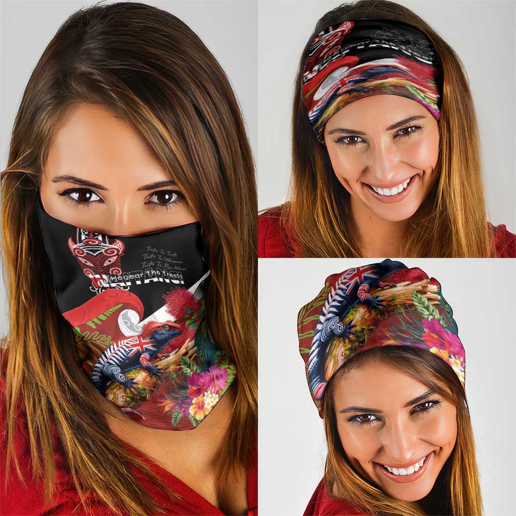 Aotearoa Toitu Te Tiriti Neck Gaiter Waitangi-Honour The Treaty NZ Tuatara and Plants LT03 - Polynesian Pride