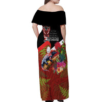 Aotearoa Toitu Te Tiriti Off Shoulder Maxi Dress Waitangi-Honour The Treaty NZ Tuatara and Plants LT03 - Polynesian Pride