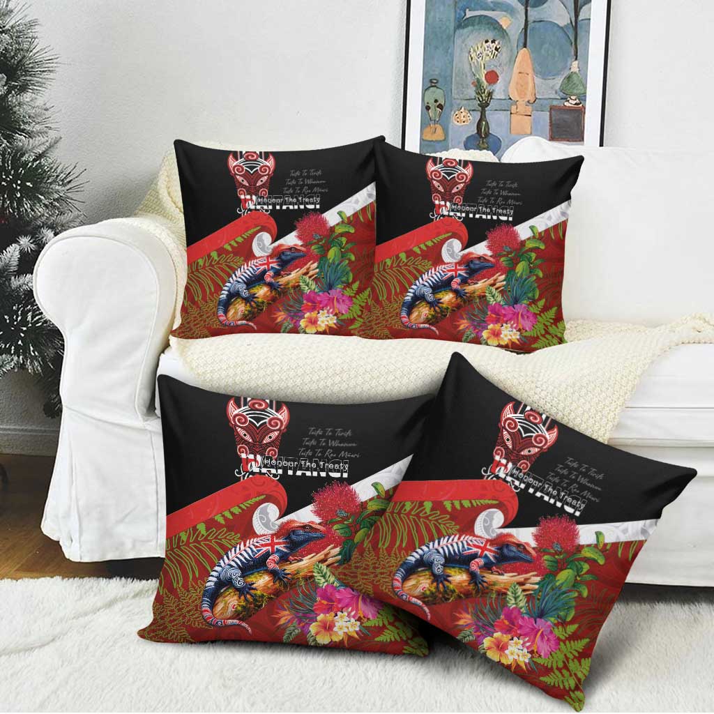 Aotearoa Toitu Te Tiriti Pillow Cover Waitangi-Honour The Treaty NZ Tuatara and Plants LT03 - Polynesian Pride